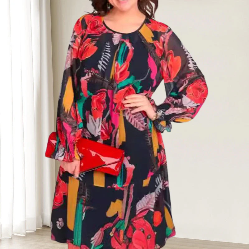 🌷Limited Time 50% OFF💞Long Sleeve Round Neck Lightweight Floral Dress - Image 6