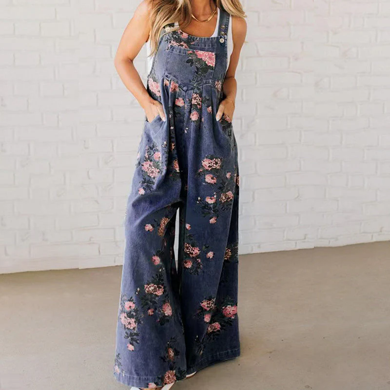 ✨2025 Hot Sale --50% Discount💖Women's Casual Printed Denim Jumpsuit - Image 2
