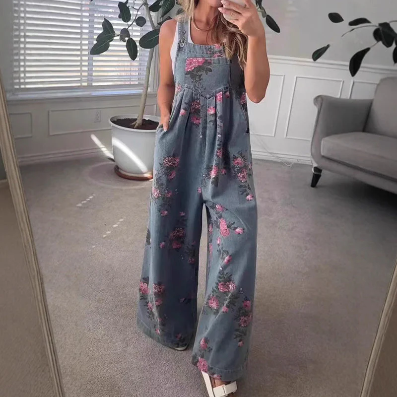 ✨2025 Hot Sale --50% Discount💖Women's Casual Printed Denim Jumpsuit - Image 3