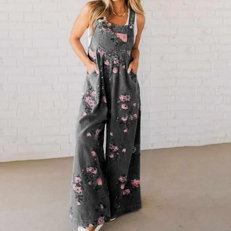 ✨2025 Hot Sale --50% Discount💖Women's Casual Printed Denim Jumpsuit - Image 4