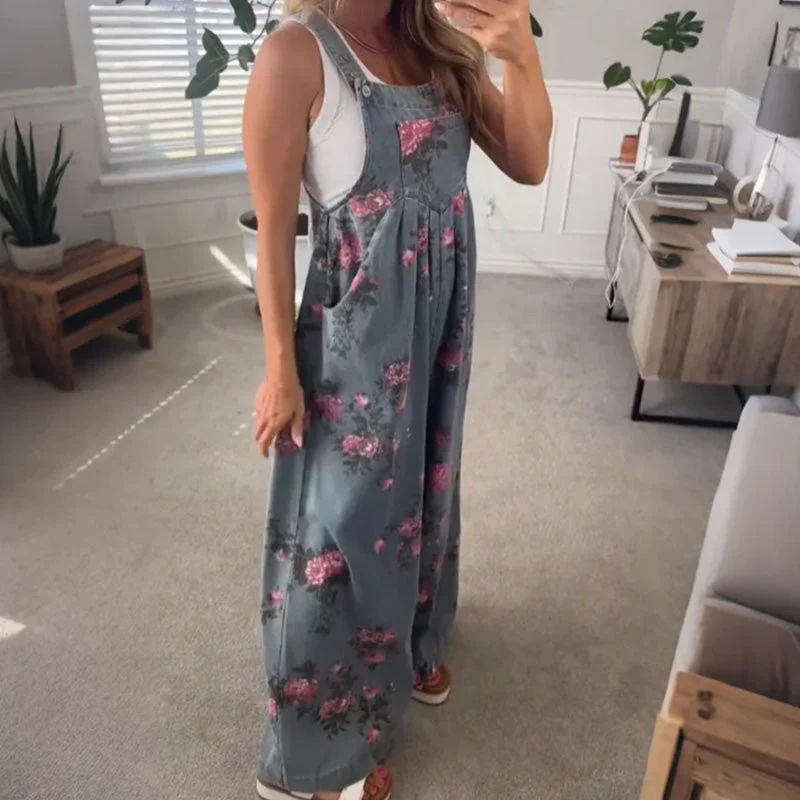 ✨2025 Hot Sale --50% Discount💖Women's Casual Printed Denim Jumpsuit - Image 6