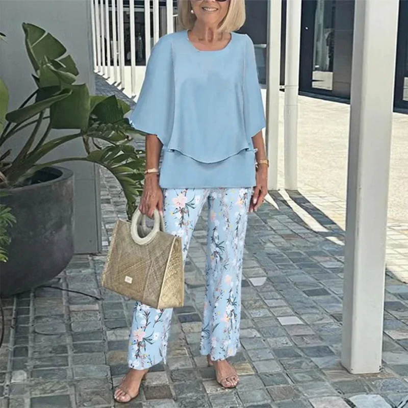 💃2025 Hot Sale🔥Women’s Printed Pants and Crew Neck Top Set - Image 6