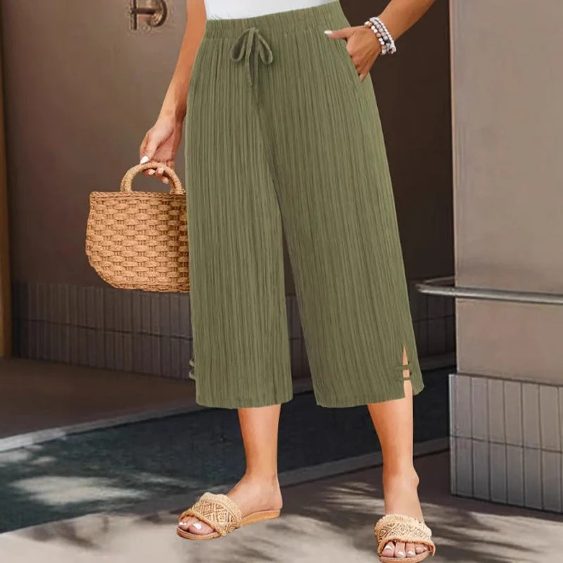 👖40% OFF NOW!🌿 Ribbed Wide-Leg Capri Pants – Elastic Waist, Comfortable Fit & Perfect for Daily Wear✨ - Image 4