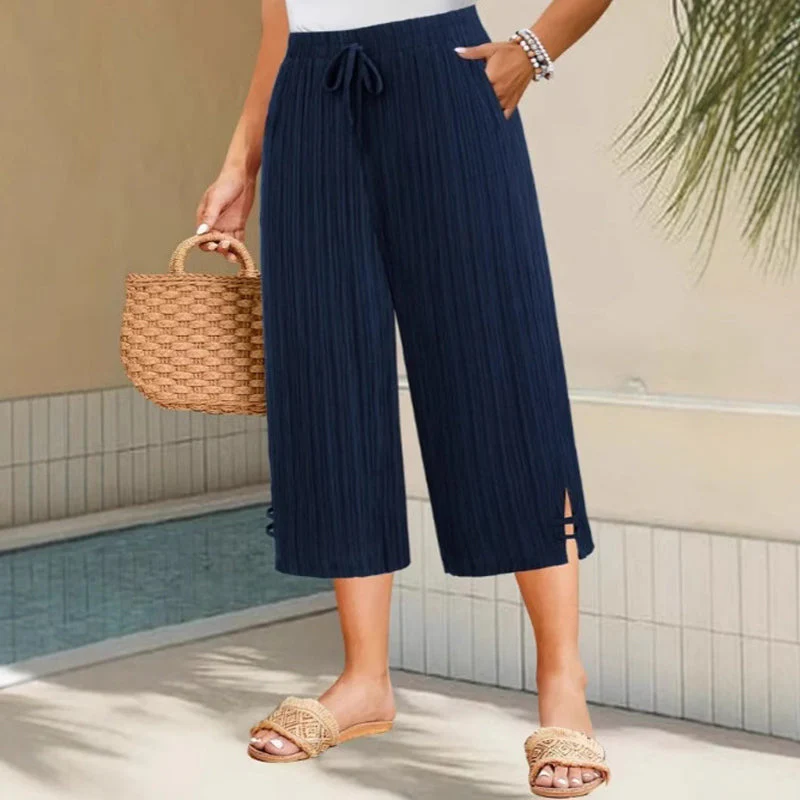 👖40% OFF NOW!🌿 Ribbed Wide-Leg Capri Pants – Elastic Waist, Comfortable Fit & Perfect for Daily Wear✨ - Image 5