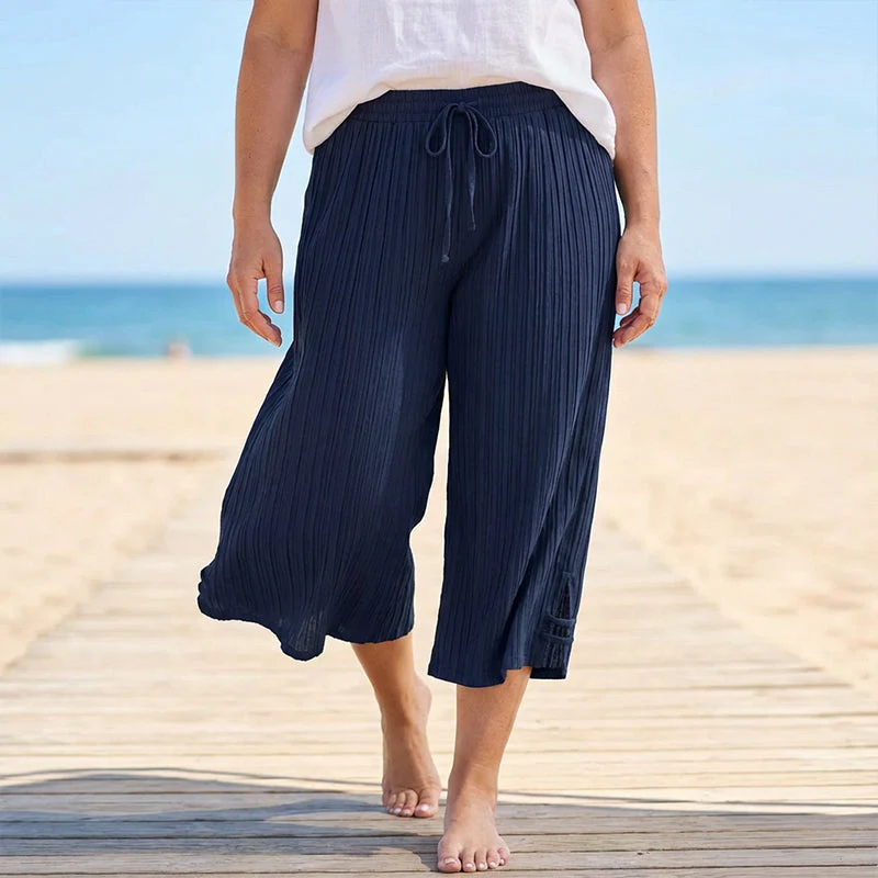 👖40% OFF NOW!🌿 Ribbed Wide-Leg Capri Pants – Elastic Waist, Comfortable Fit & Perfect for Daily Wear✨ - Image 6