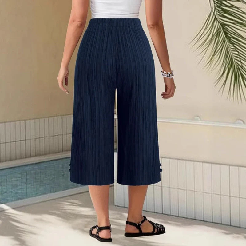 👖40% OFF NOW!🌿 Ribbed Wide-Leg Capri Pants – Elastic Waist, Comfortable Fit & Perfect for Daily Wear✨ - Image 7