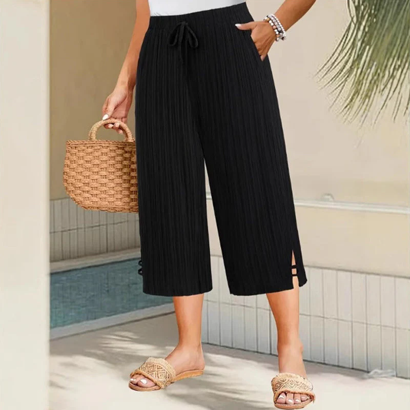 👖40% OFF NOW!🌿 Ribbed Wide-Leg Capri Pants – Elastic Waist, Comfortable Fit & Perfect for Daily Wear✨ - Image 8