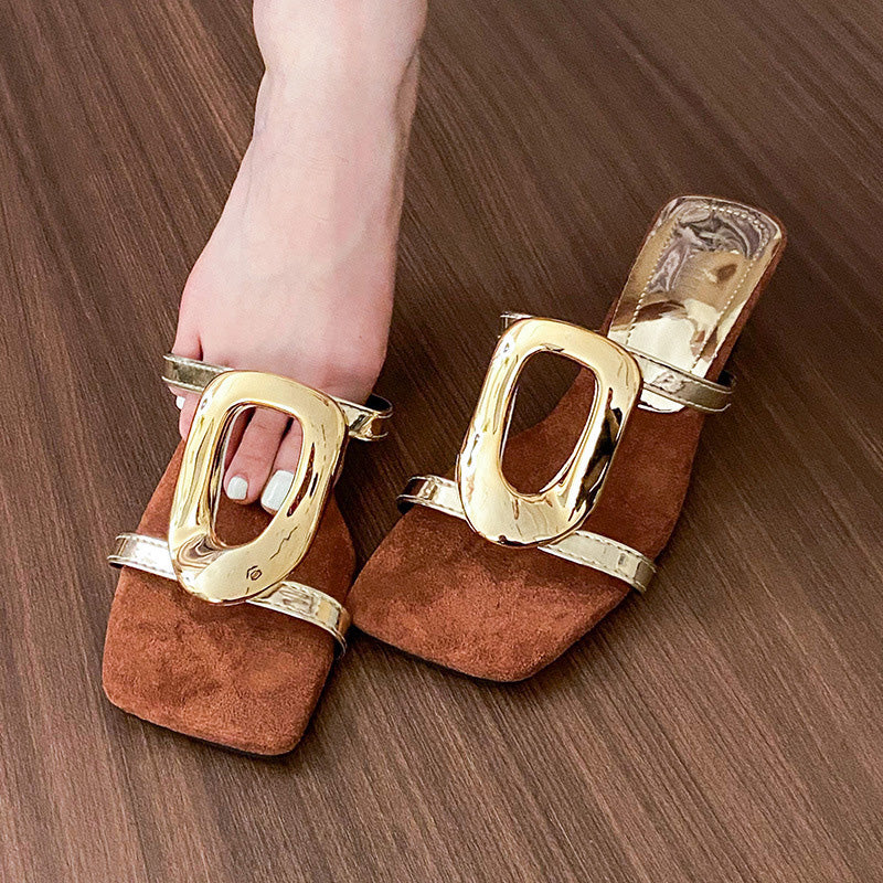 Retro Square Toe Cutout High Heel Sandals - Image 3