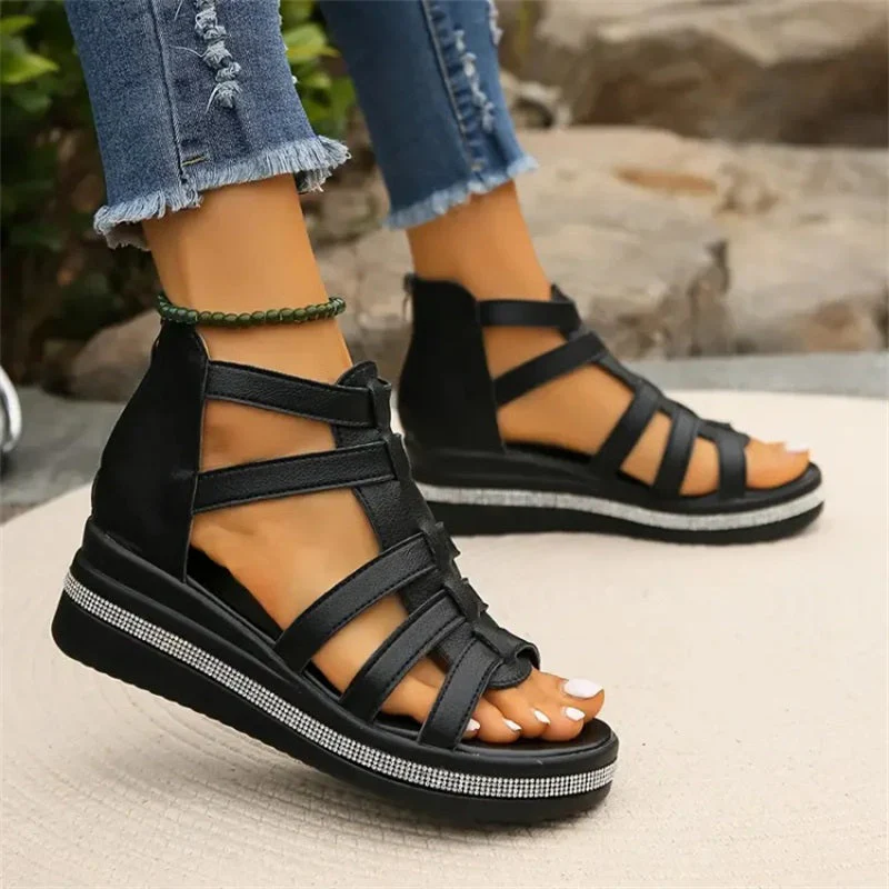 Wedge sandals with rhinestone decoration - Image 2