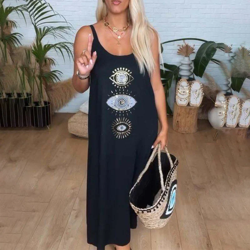🌸LAST DAY PROMOTION - 50%OFF🌸Women's Sleeveless Long Dress with Eye Print - Image 2