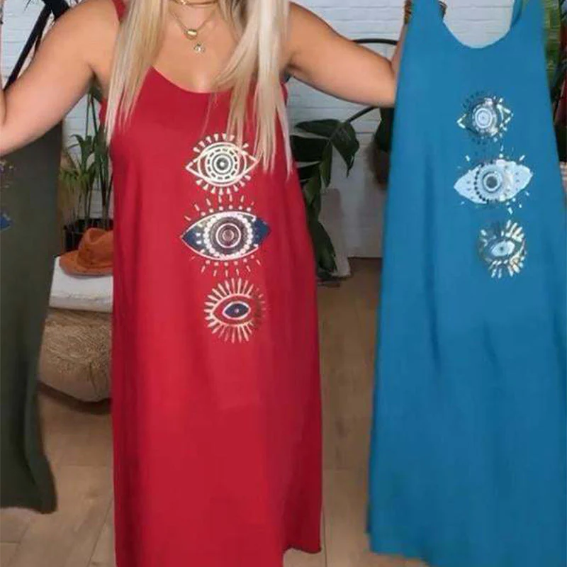 🌸LAST DAY PROMOTION - 50%OFF🌸Women's Sleeveless Long Dress with Eye Print - Image 5