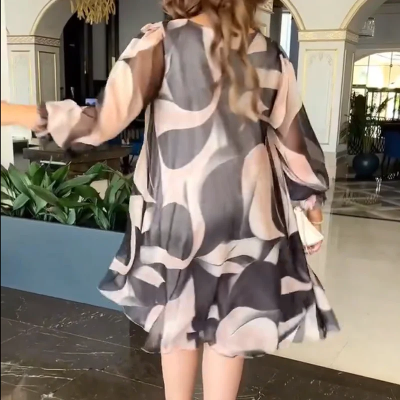 💓HOT SALE 50% OFF💥Round Neck Long Sleeve Printed Flowy Dress - Image 6