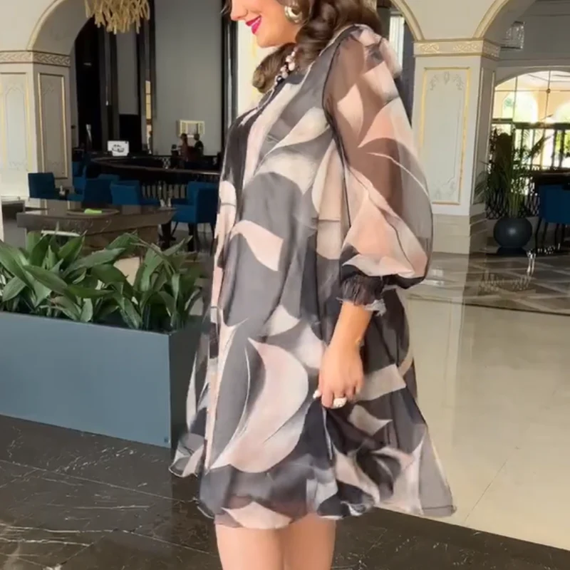 💓HOT SALE 50% OFF💥Round Neck Long Sleeve Printed Flowy Dress - Image 7