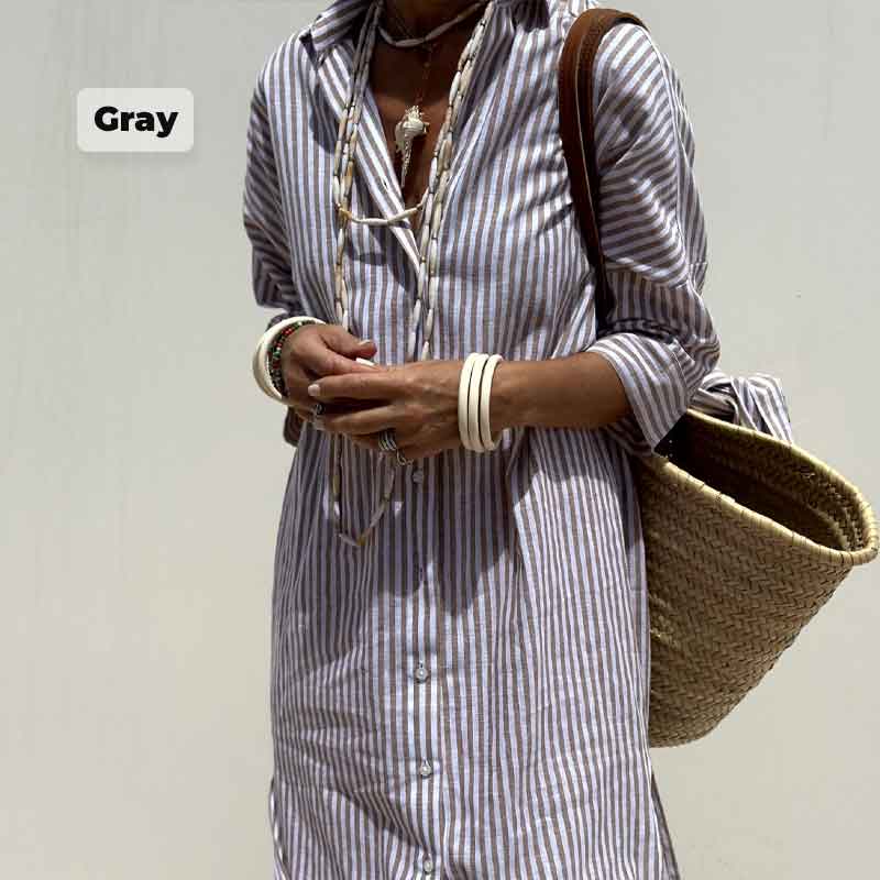 🌟Time-limited Promotion🌟Loose Striped Half Sleeve Shirt Dress👗 - Image 12