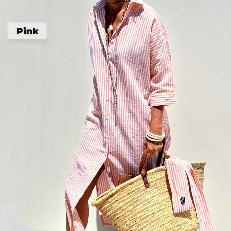 🌟Time-limited Promotion🌟Loose Striped Half Sleeve Shirt Dress👗 - Image 13