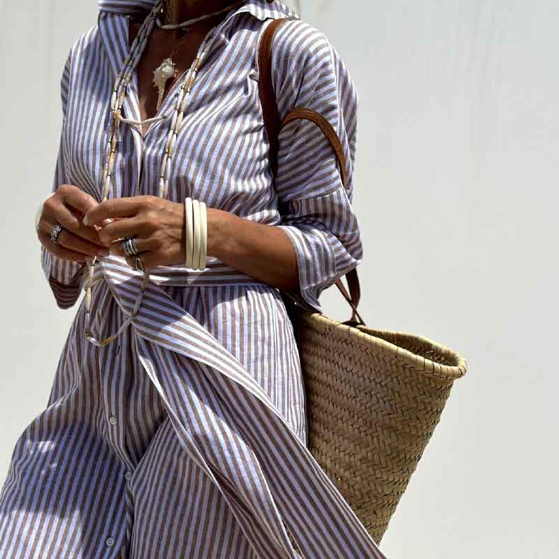 🌟Time-limited Promotion🌟Loose Striped Half Sleeve Shirt Dress👗 - Image 2