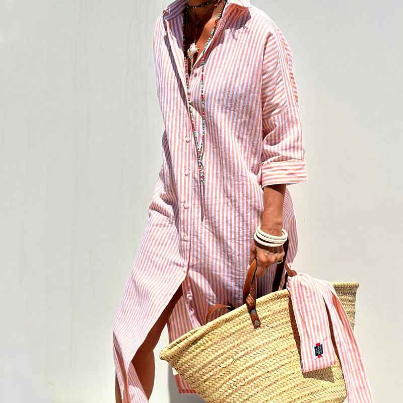 🌟Time-limited Promotion🌟Loose Striped Half Sleeve Shirt Dress👗 - Image 5