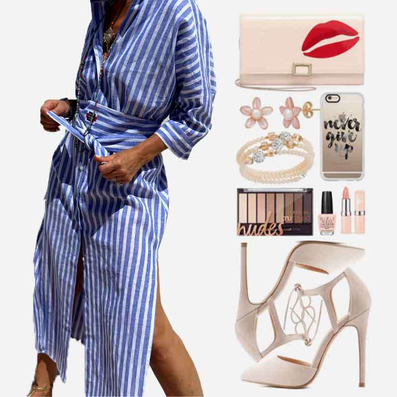 🌟Time-limited Promotion🌟Loose Striped Half Sleeve Shirt Dress👗 - Image 6