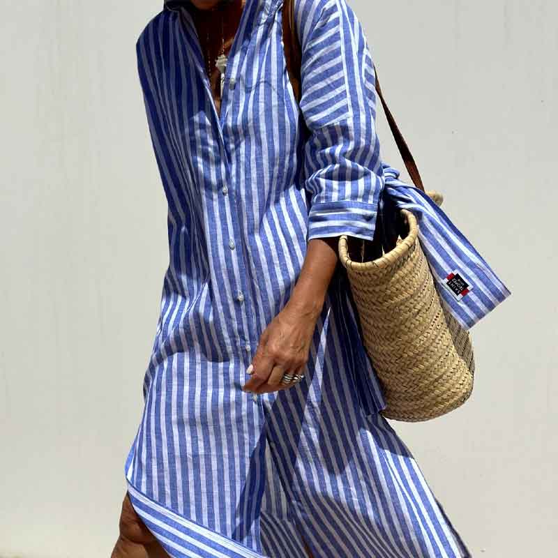 🌟Time-limited Promotion🌟Loose Striped Half Sleeve Shirt Dress👗 - Image 7