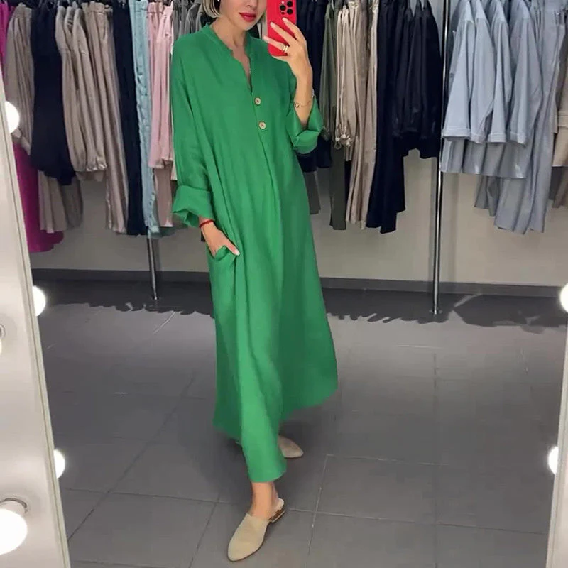 Women's Loose Fit Maxi Shirt Dress with Pockets - Image 2
