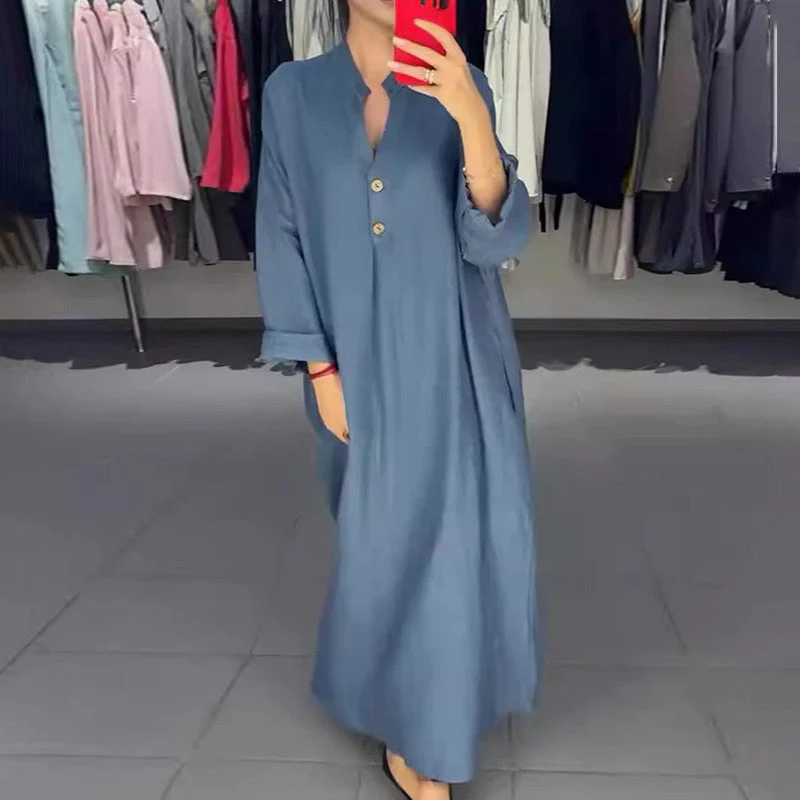 Women's Loose Fit Maxi Shirt Dress with Pockets - Image 3