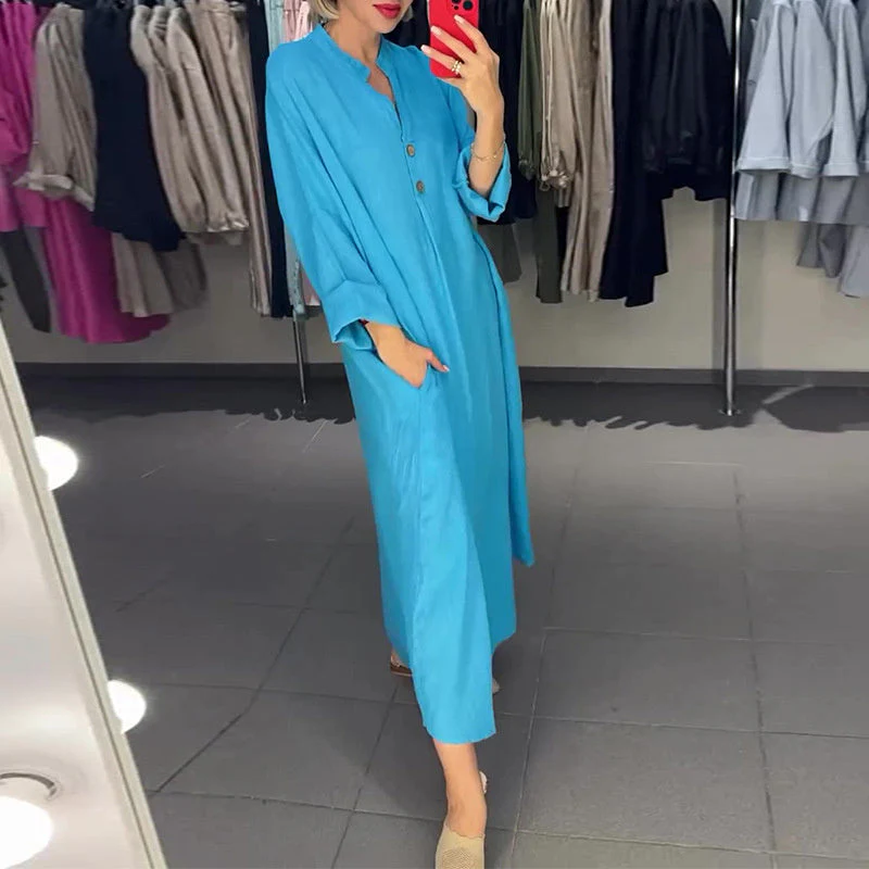Women's Loose Fit Maxi Shirt Dress with Pockets - Image 5
