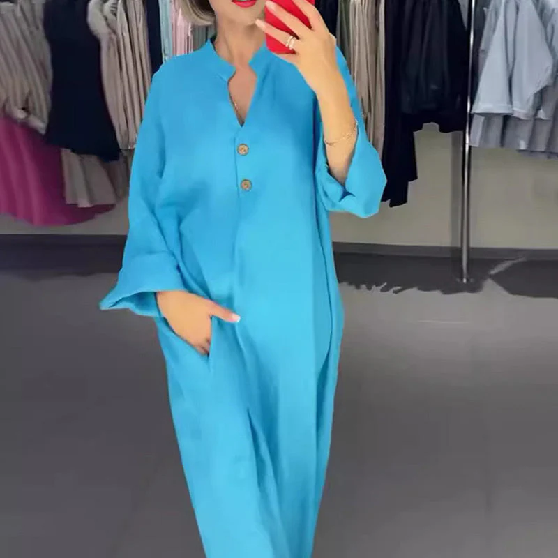 Women's Loose Fit Maxi Shirt Dress with Pockets - Image 6