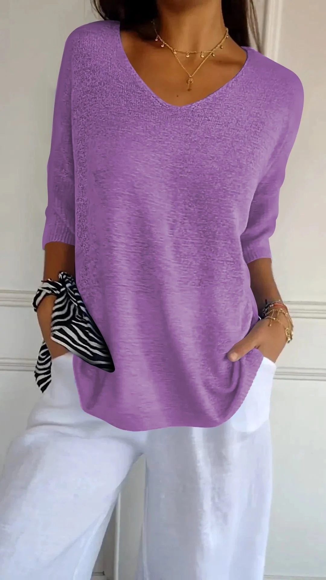 💖LAST DAY SALE 50% OFF🥰Solid Color Knitted V-neck Top - Image 4