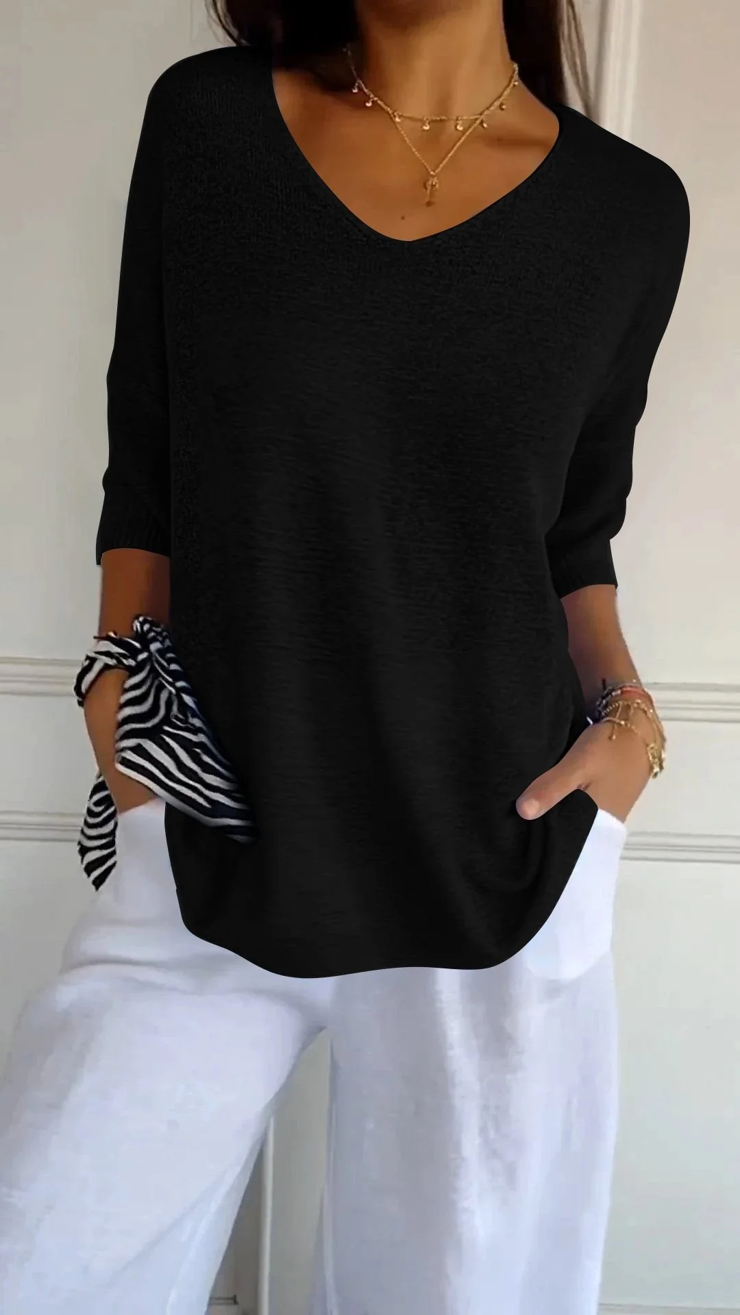 💖LAST DAY SALE 50% OFF🥰Solid Color Knitted V-neck Top - Image 5