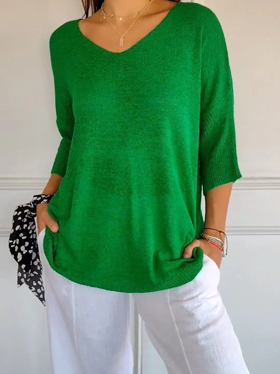 💖LAST DAY SALE 50% OFF🥰Solid Color Knitted V-neck Top - Image 6