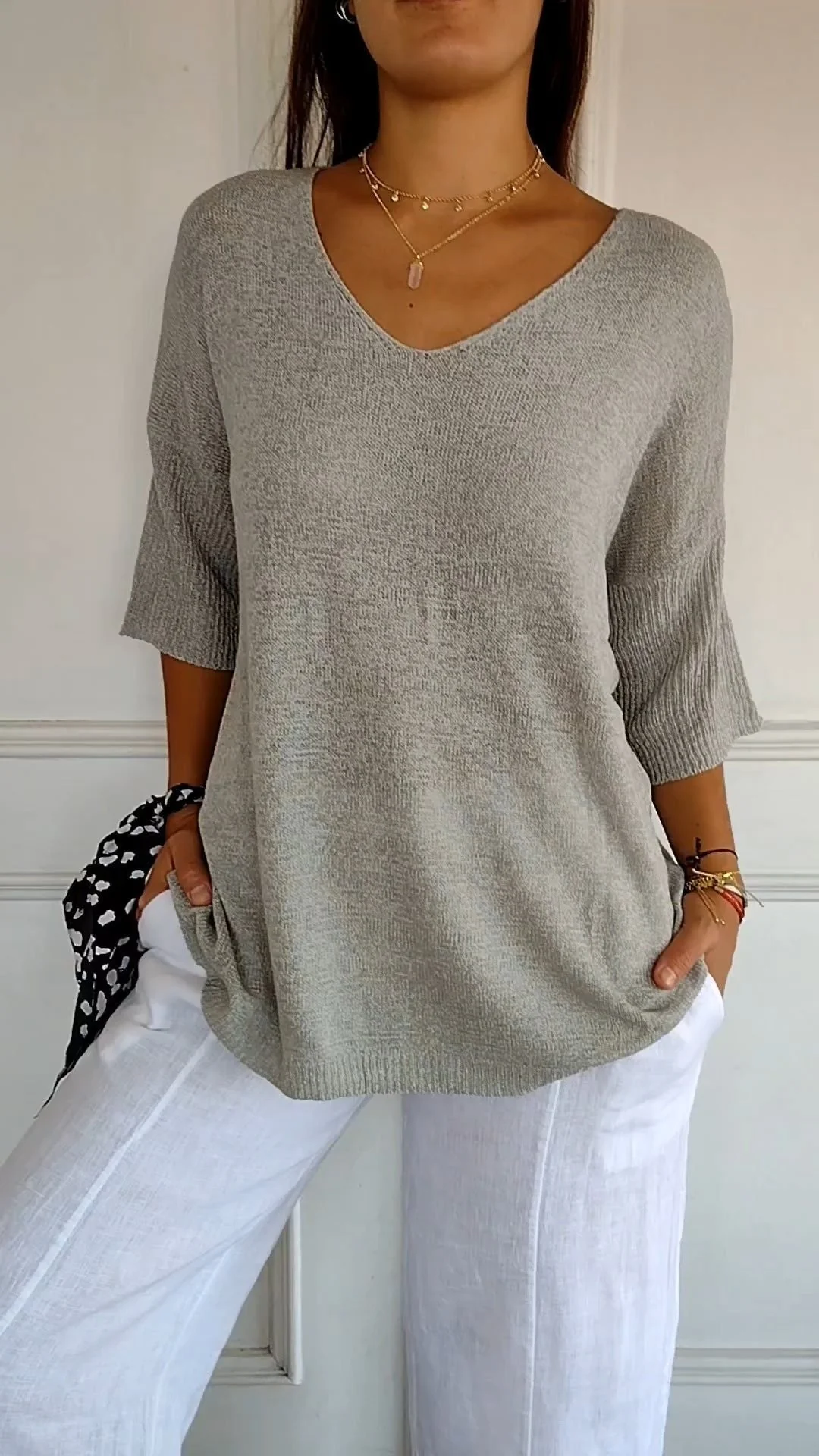 💖LAST DAY SALE 50% OFF🥰Solid Color Knitted V-neck Top - Image 7