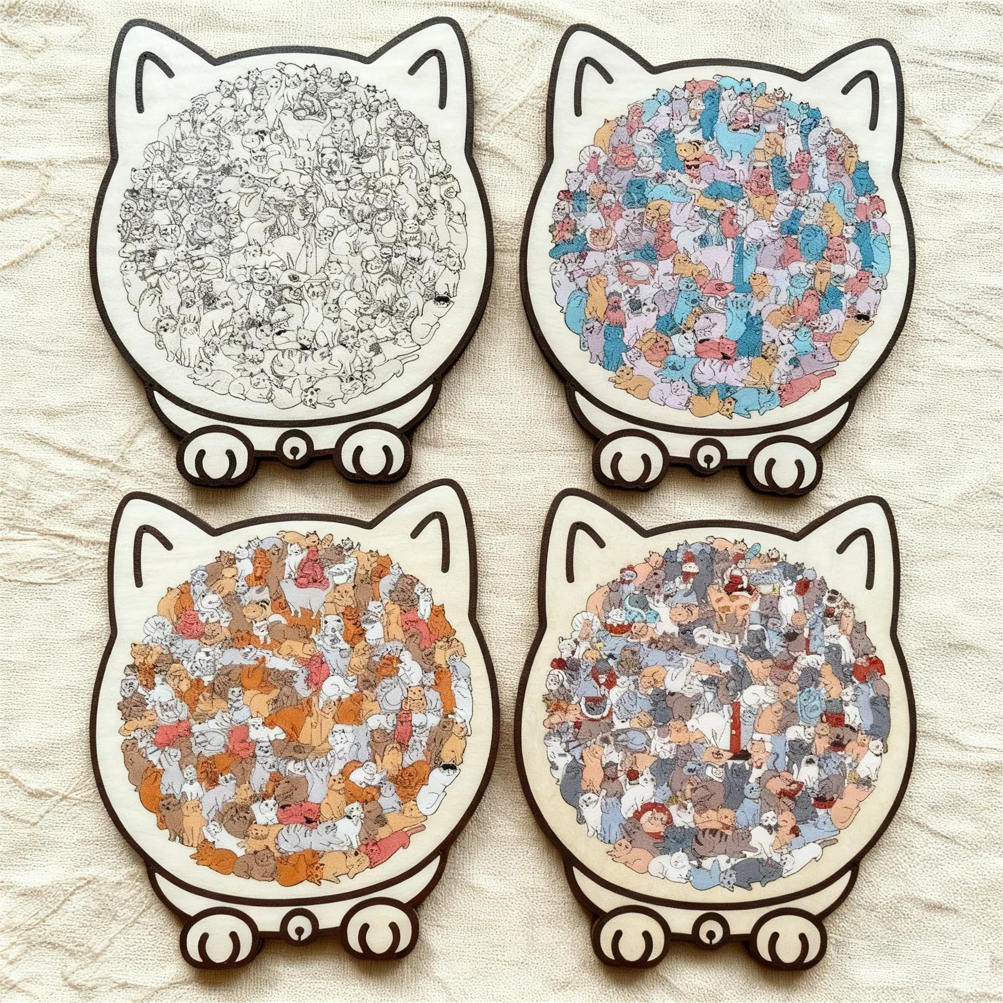 🎁Nice Christmas Gift🎅135-Piece Morandi-Colored Cat Shaped Wooden Jigsaw Puzzle - Image 12