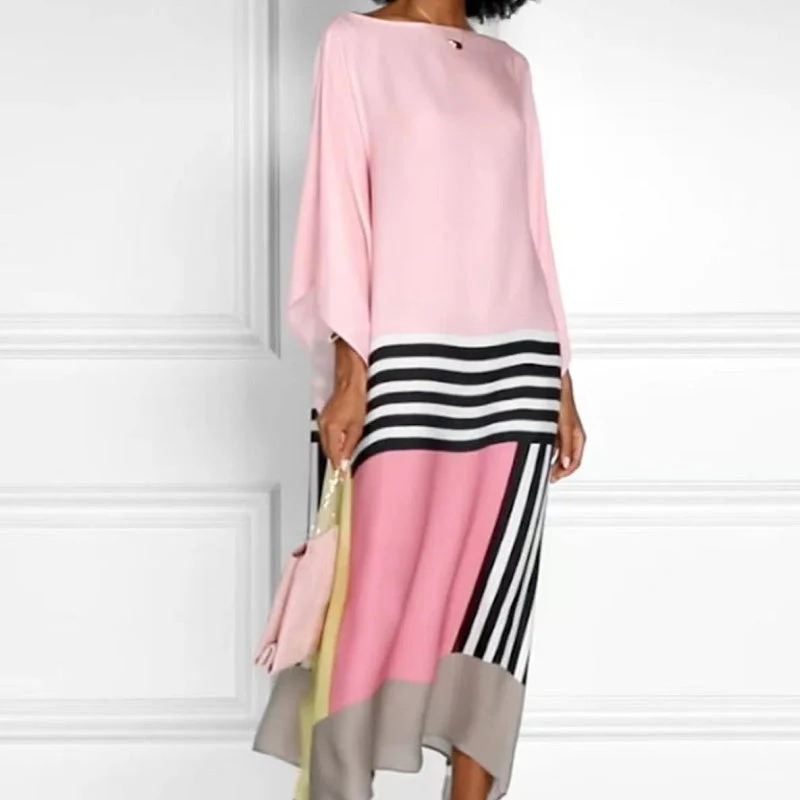 Women's Striped Off-Shoulder Long Dress with Irregular Hem - Image 4