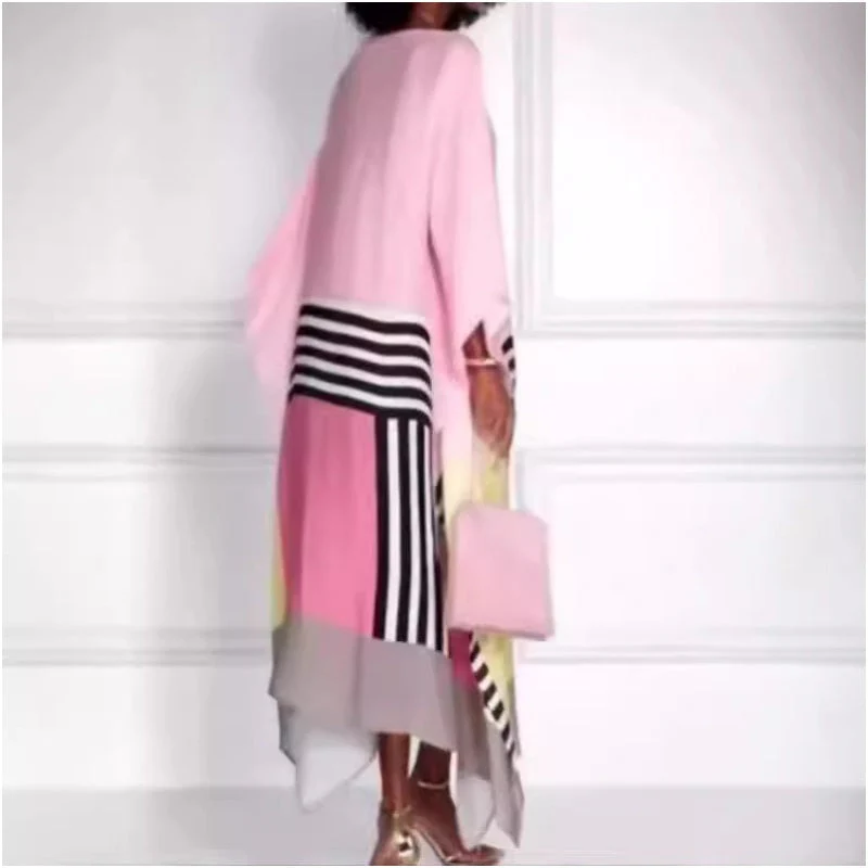 Women's Striped Off-Shoulder Long Dress with Irregular Hem - Image 5