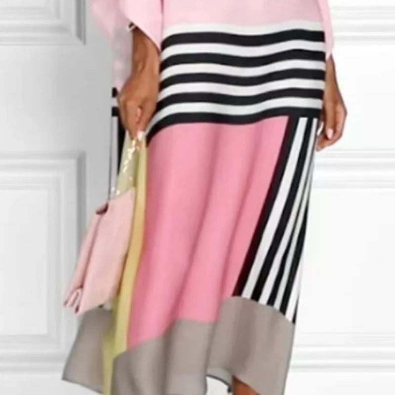 Women's Striped Off-Shoulder Long Dress with Irregular Hem - Image 6