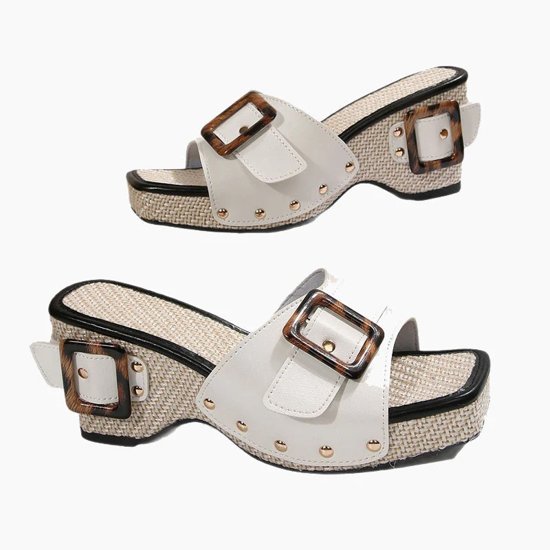 Women’s Wedge Slide Sandals with Studded Strap - Image 8