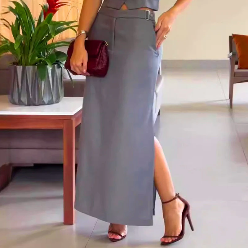 Summer Retro Sleeveless Long Skirt Two Piece Set - Image 5