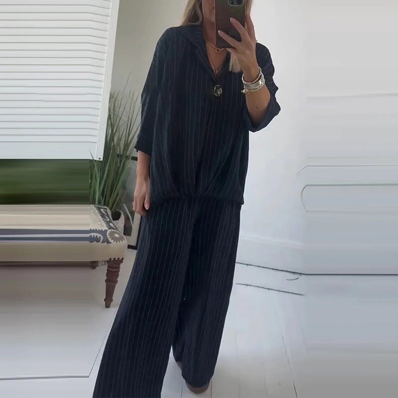 🌙 Women's Striped Top & Wide-Leg Pants 2-Piece Set👚 - Image 2