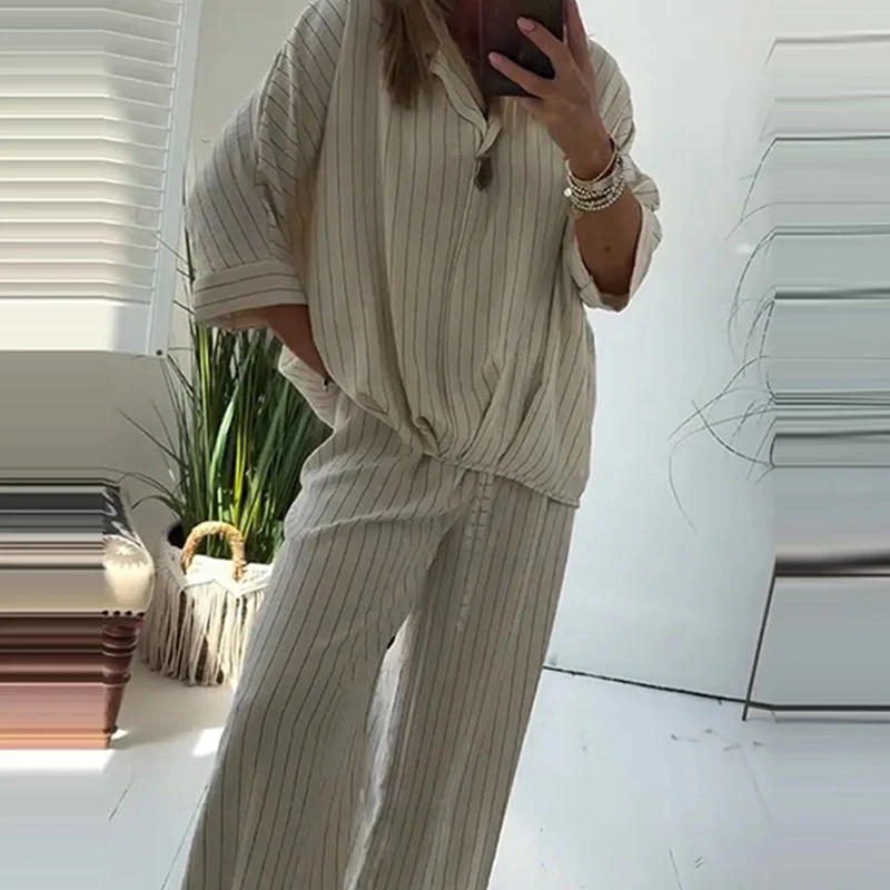 🌙 Women's Striped Top & Wide-Leg Pants 2-Piece Set👚 - Image 8