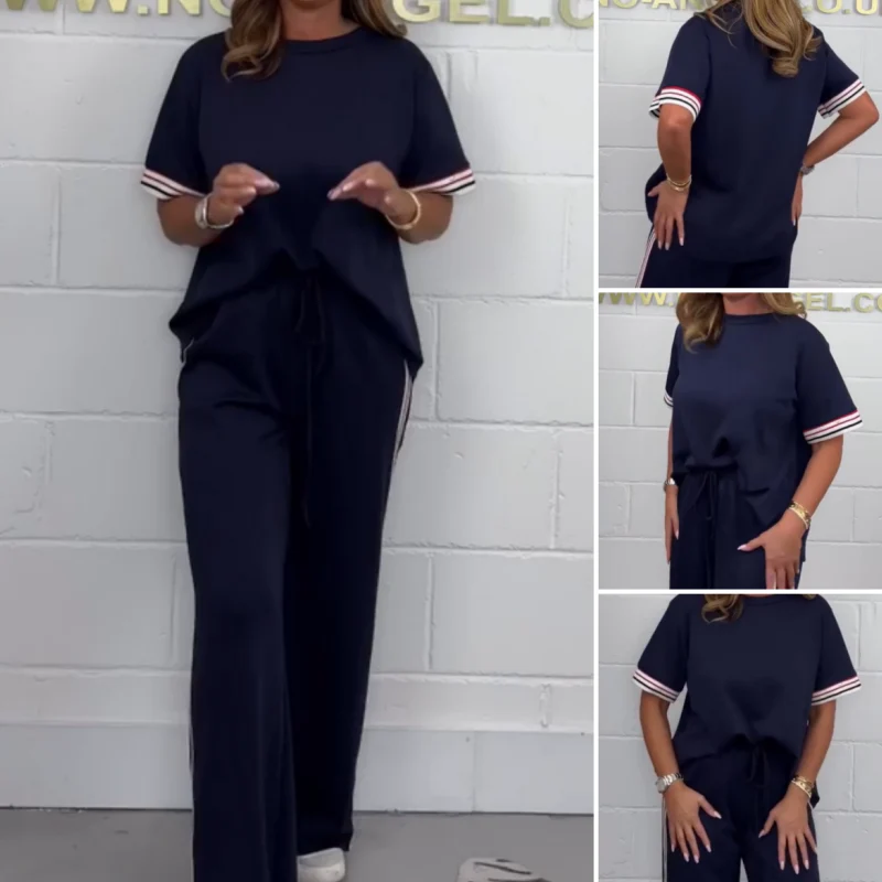 🌸Spring Specials🌸Side Stripe Short Sleeve T-Shirt & Wide Leg Joggers Set - Image 3