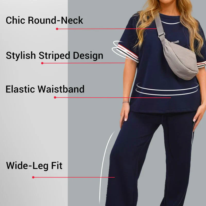 🌸Spring Specials🌸Side Stripe Short Sleeve T-Shirt & Wide Leg Joggers Set - Image 4
