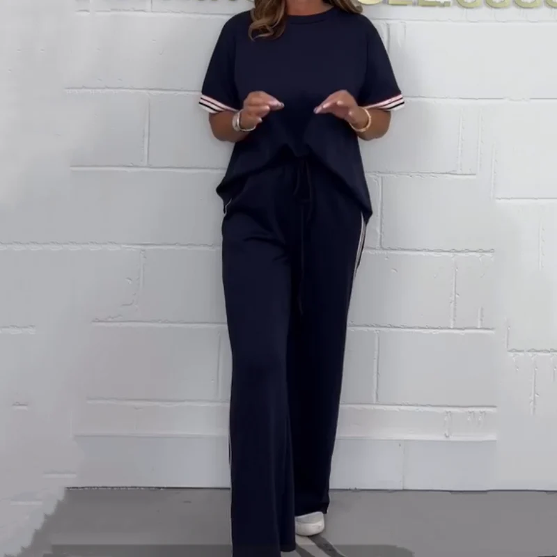 🌸Spring Specials🌸Side Stripe Short Sleeve T-Shirt & Wide Leg Joggers Set - Image 5