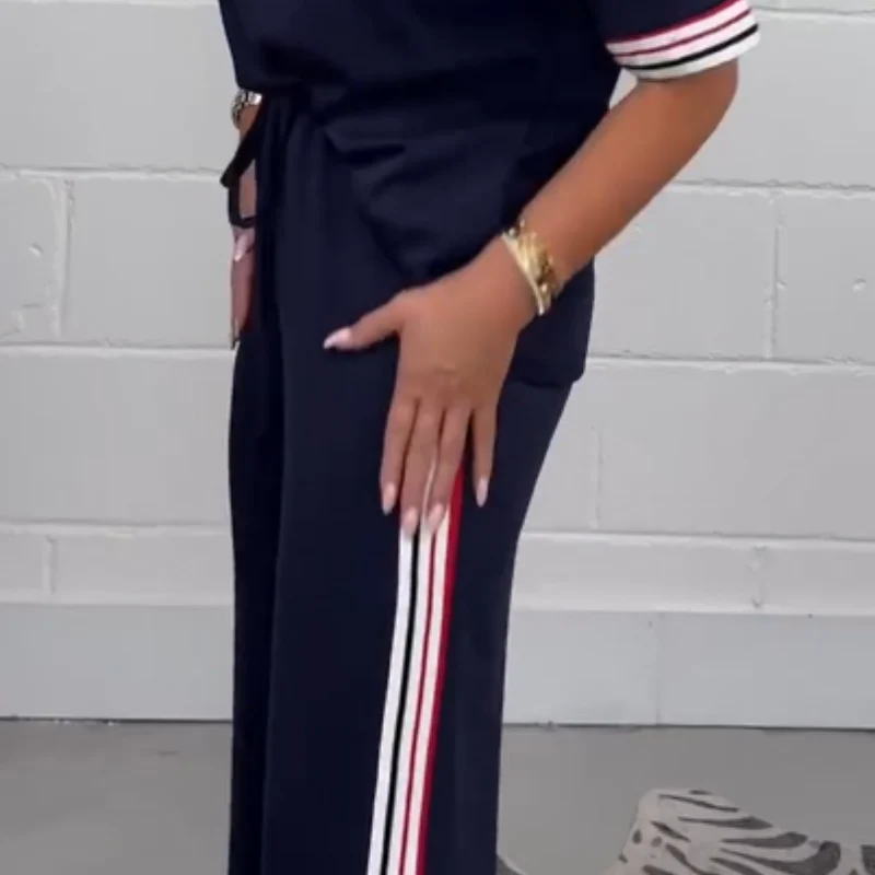 🌸Spring Specials🌸Side Stripe Short Sleeve T-Shirt & Wide Leg Joggers Set - Image 9
