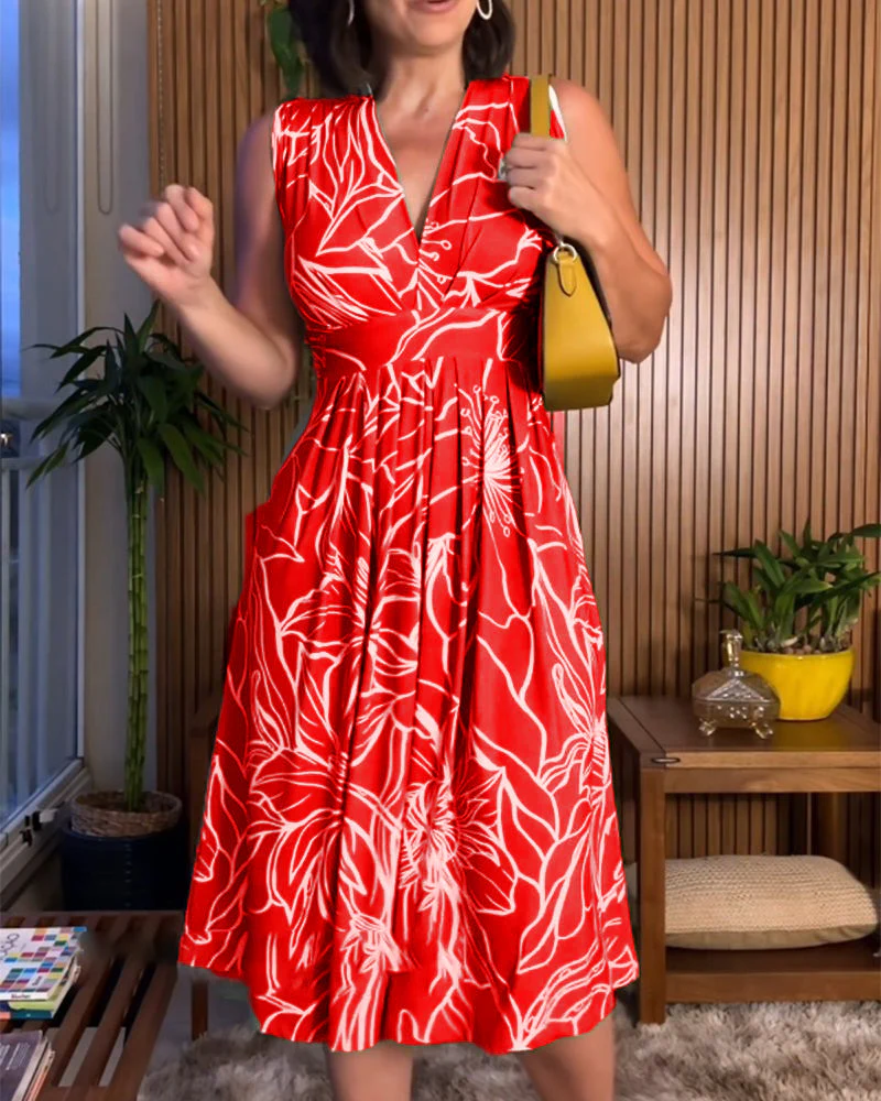 🥰2025 Nuevo vestido giratorio de cintura con cuello en V sin mangas de talla grande💃✨ - Image 11