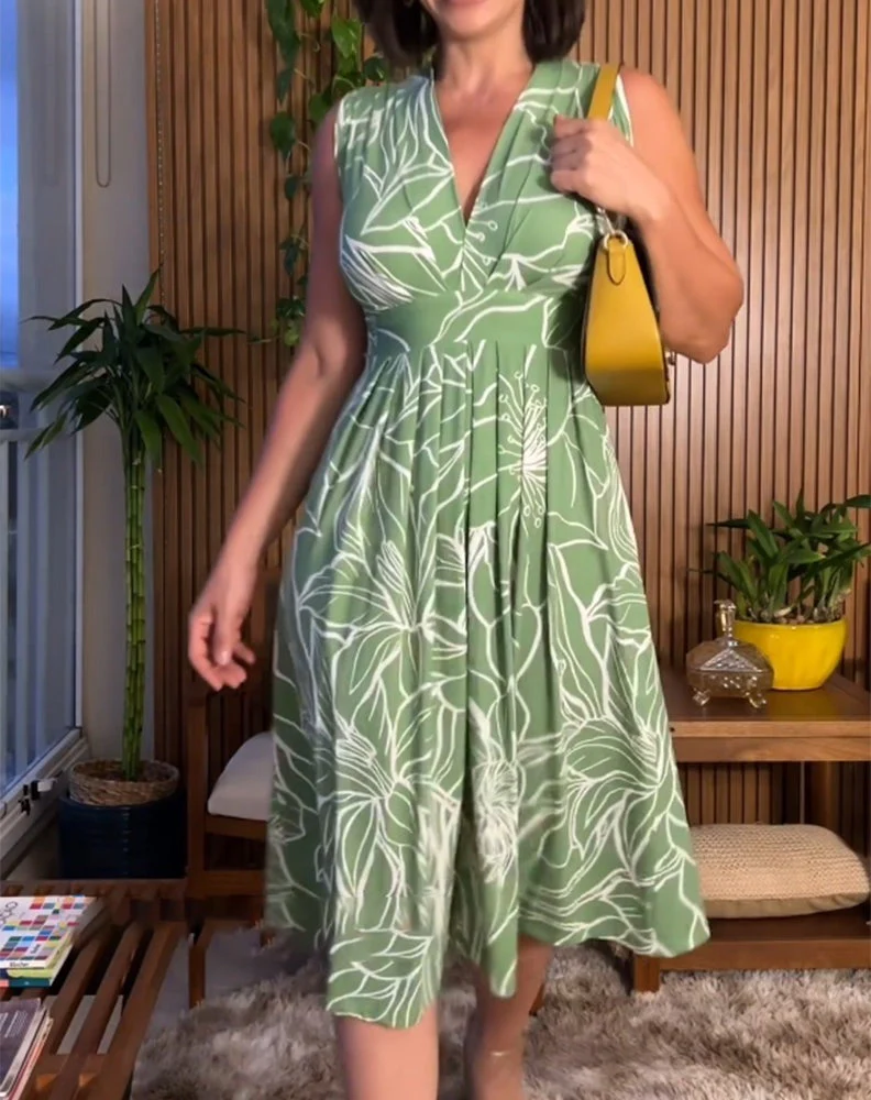 🥰2025 Nuevo vestido giratorio de cintura con cuello en V sin mangas de talla grande💃✨ - Image 3