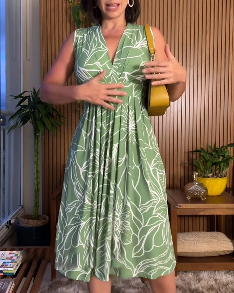 🥰2025 Nuevo vestido giratorio de cintura con cuello en V sin mangas de talla grande💃✨ - Image 4