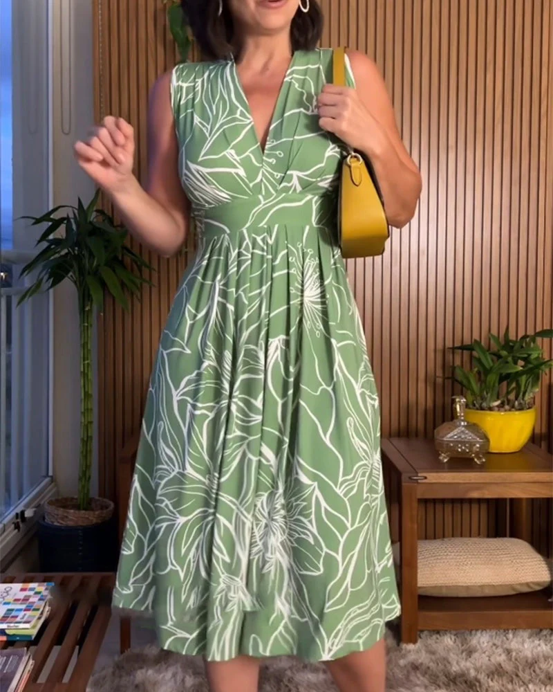 🥰2025 Nuevo vestido giratorio de cintura con cuello en V sin mangas de talla grande💃✨ - Image 7
