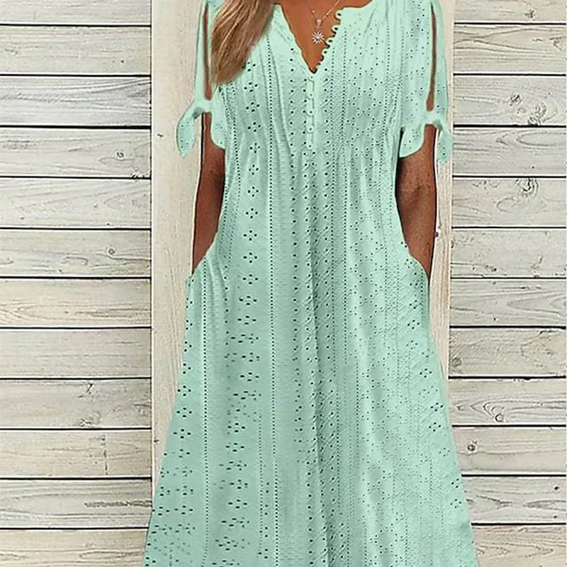 💃Women's Elegant V-Neck Hollow-Out Solid Dress - Image 10