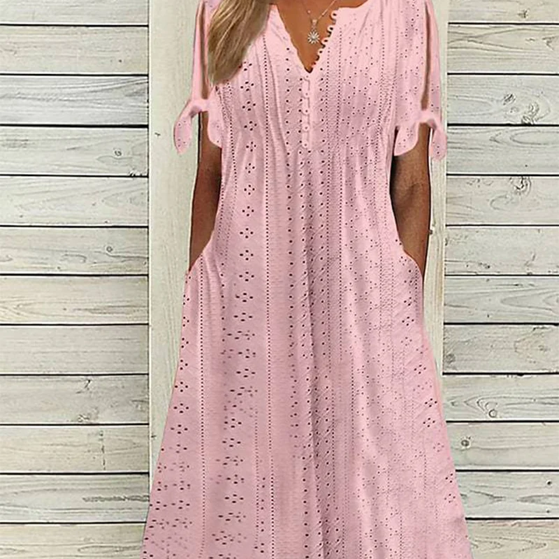 💃Women's Elegant V-Neck Hollow-Out Solid Dress - Image 12