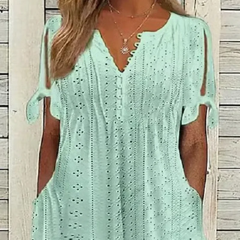 💃Women's Elegant V-Neck Hollow-Out Solid Dress - Image 5